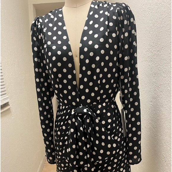 Ronny Kobo mini dress, polka dot long sleeved open back large bow tie. - Picture 1 of 5